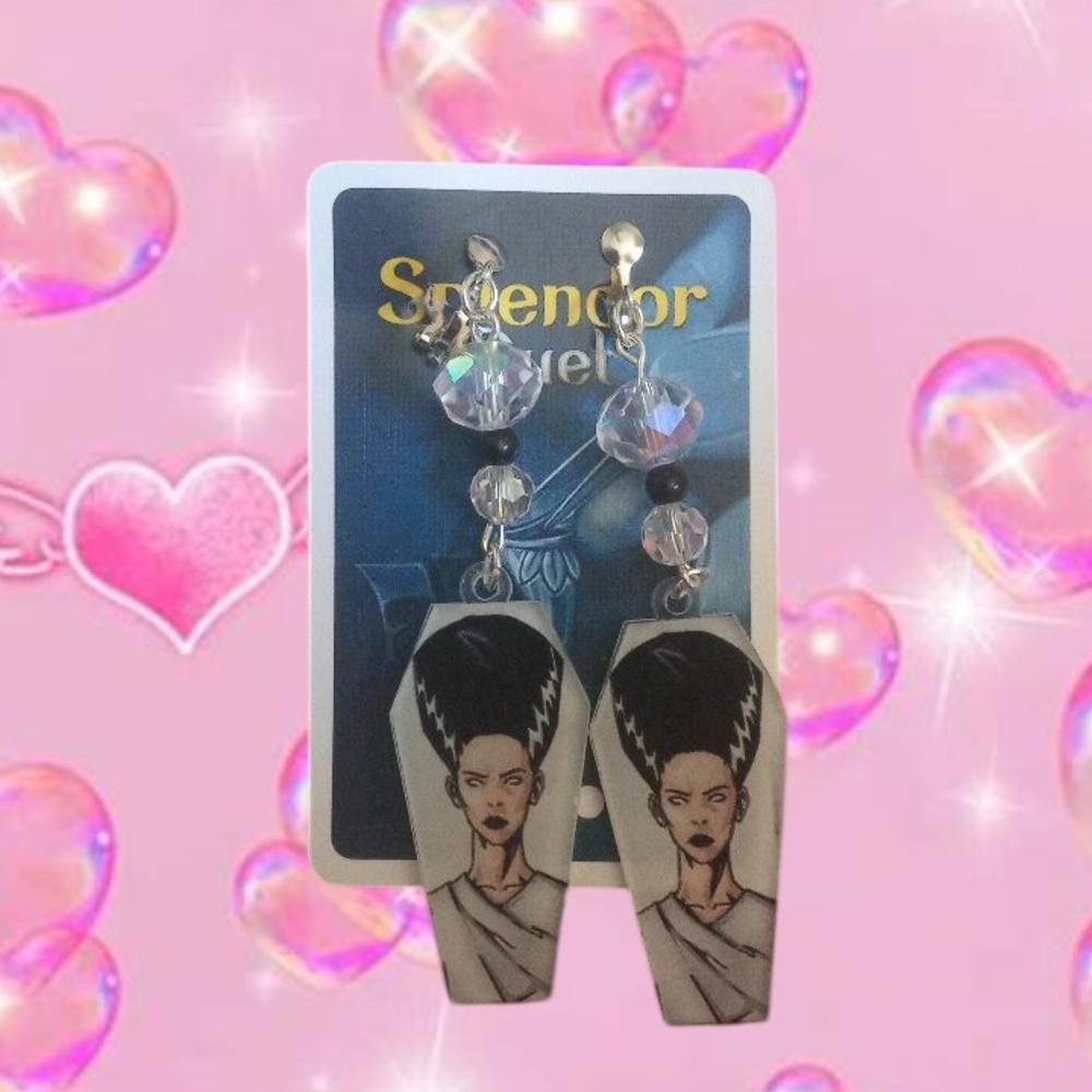 Bride Of Frankenstein Clip On Earrings